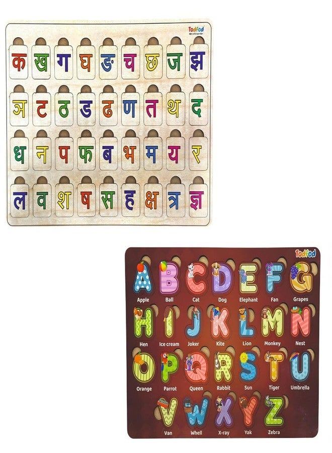TodFod 2-in-1 Educational Wooden Puzzle Set for Kids – Hindi Alphabet (क से ज्ञ) & English ABCD Letters (A to Z) Learning Board with Pictures - Image 1