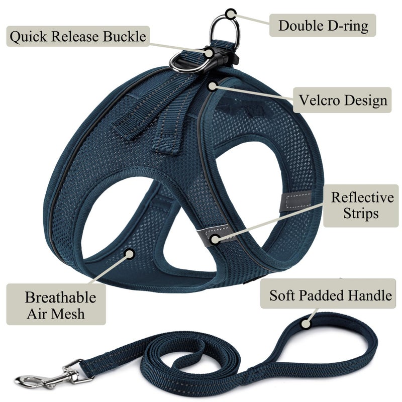 BOOMIBOO Dog Harness with Leash Set, No Pull Adjustable Reflective Step-in Puppy Pet Vest Harnesses for Small Medium Large Dogs and Cats,Navy Blue XS - Image 2