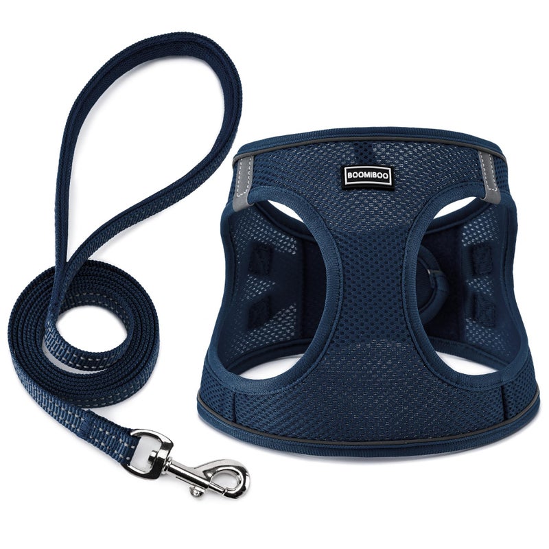 BOOMIBOO Dog Harness with Leash Set, No Pull Adjustable Reflective Step-in Puppy Pet Vest Harnesses for Small Medium Large Dogs and Cats,Navy Blue XS - Image 1