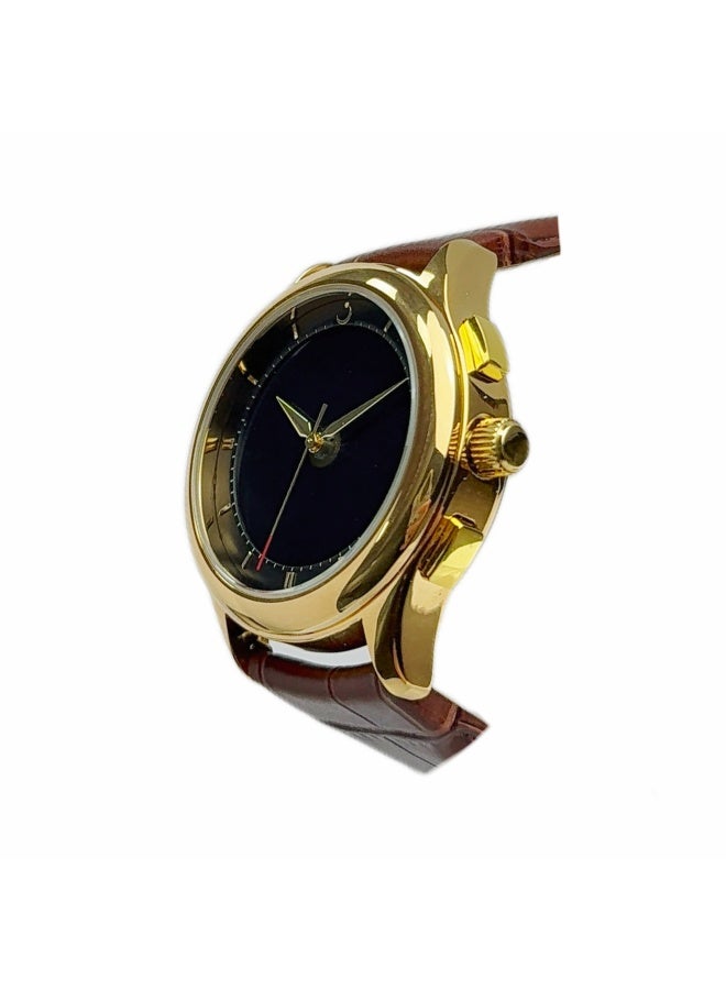 Al Fajr Analogue and digital dual-display Gold circular dial wristwatch, brown leather strap and black dial Minimalist and fashionable style watch WW-22GBL-ZS - Image 2