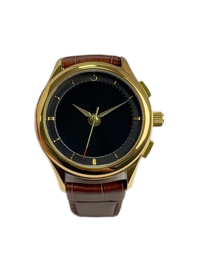 Al Fajr Analogue and digital dual-display Gold circular dial wristwatch, brown leather strap and black dial Minimalist and fashionable style watch WW-22GBL-ZS - Image 1