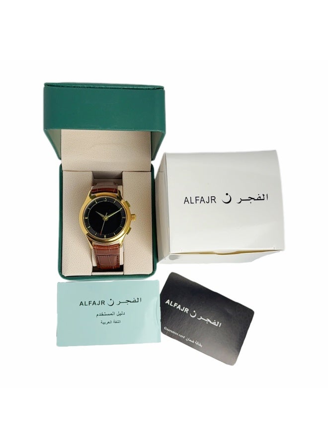 Al Fajr Analogue and digital dual-display Gold circular dial wristwatch, brown leather strap and black dial Minimalist and fashionable style watch WW-22GBL-ZS - Image 5