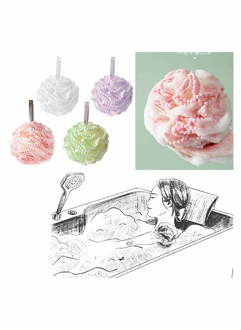 Y&D - 4Pcs Bath Loofahs Shower Puff Ball Flower Loofah Sponge Exfoliating Body Scrubber Pouf for Kids Men Women Delicate Skin - Image 1