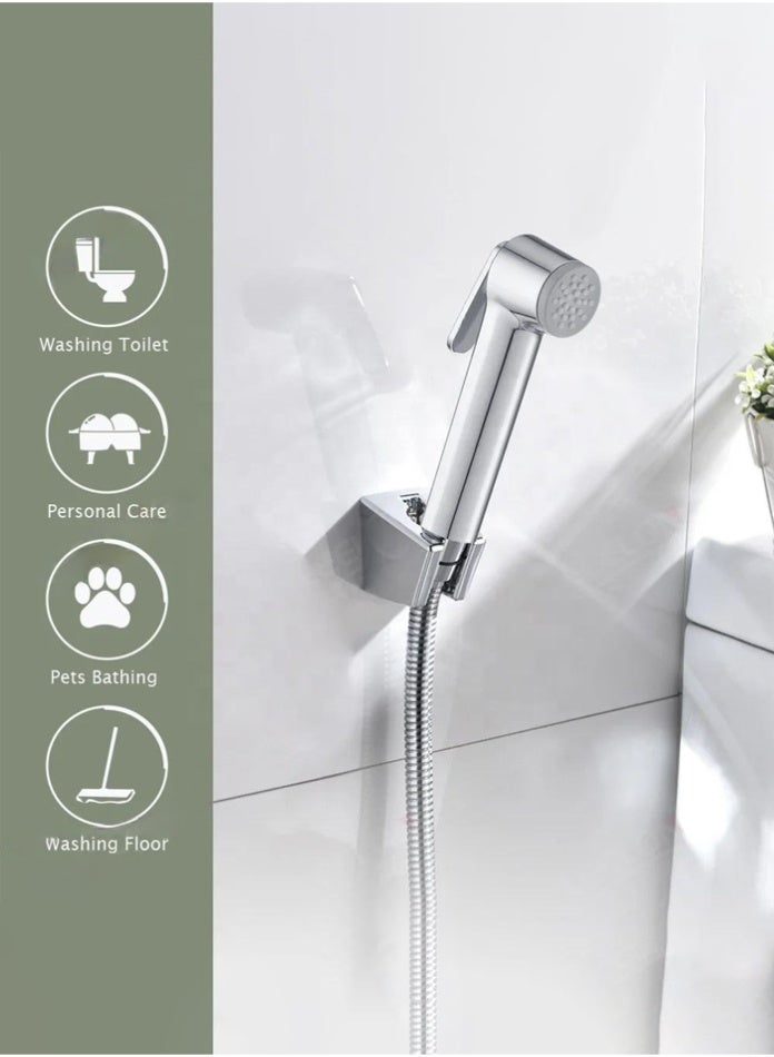 MODI Chrome Stainless Steel Shattaf Hand Spray Set Handheld Toilet Bidet Sprayer with Flexible Hose & Wall Mount Jet Spray - Image 1