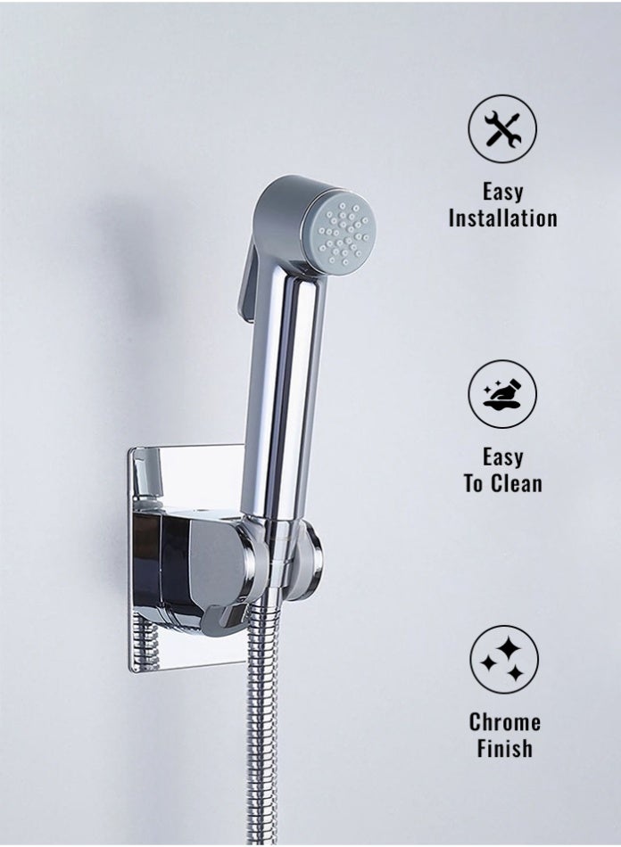 MODI Chrome Stainless Steel Shattaf Hand Spray Set Handheld Toilet Bidet Sprayer with Flexible Hose & Wall Mount Jet Spray - Image 3