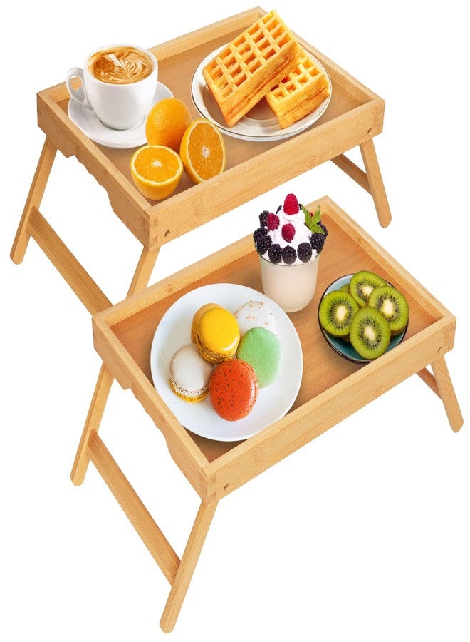 Artmeer Bed Tray Table with Folding Legs,Bamboo Breakfast in Bed for TV Table, Laptop Computer Tray,Eating,Snack Tray Beige 2 Pack(Beige) - Image 1