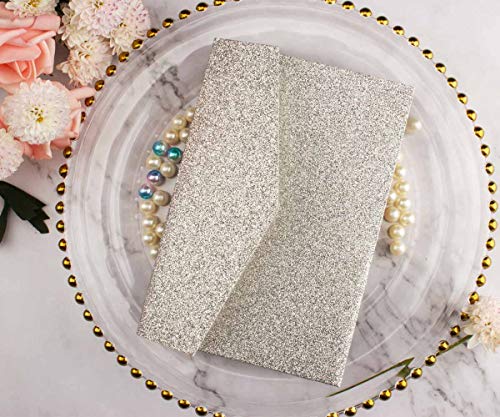Lucky Star 25pcs 5"x7.28" Silver Glitter Vine Tri Fold Pocketfold Wedding Invitations Cards pocket Pearl Paper Laser Cut Hollow Carving Greeting invites Covers only no envelope no insert (silver glitter cover) - Image 2
