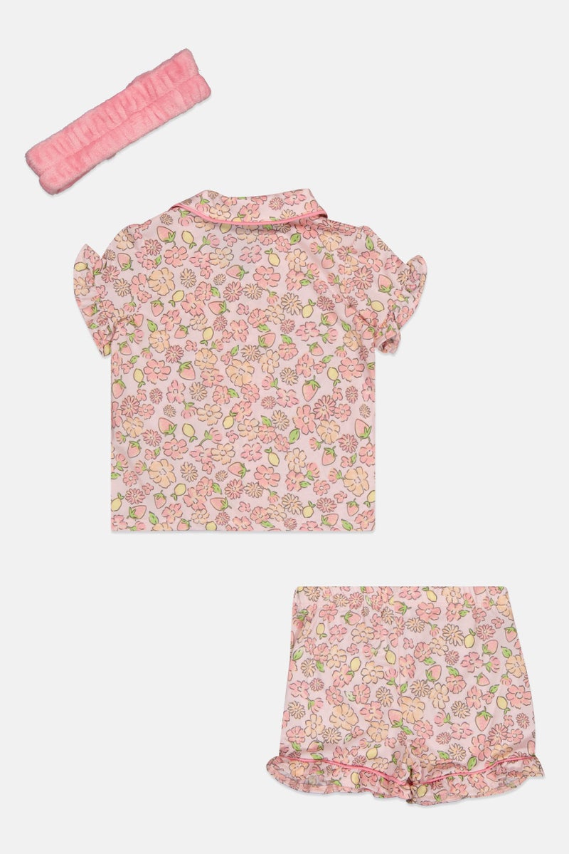 Betsey Johnson Toddlers Girl 3 Pieces Floral Print Pyjama Top And Bottom With Headband Set, Multicolor - Image 2
