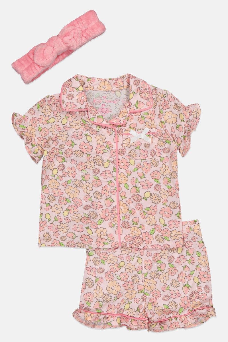 Betsey Johnson Toddlers Girl 3 Pieces Floral Print Pyjama Top And Bottom With Headband Set, Multicolor - Image 3