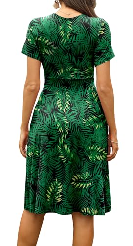WEACZZY Women Summer Casual Short Sleeve Dresses V-Neck Floral Sundress with Pockets,Floral Green,L - Image 3