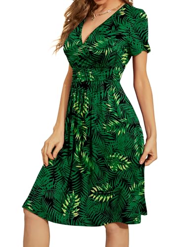 WEACZZY Women Summer Casual Short Sleeve Dresses V-Neck Floral Sundress with Pockets,Floral Green,L - Image 2