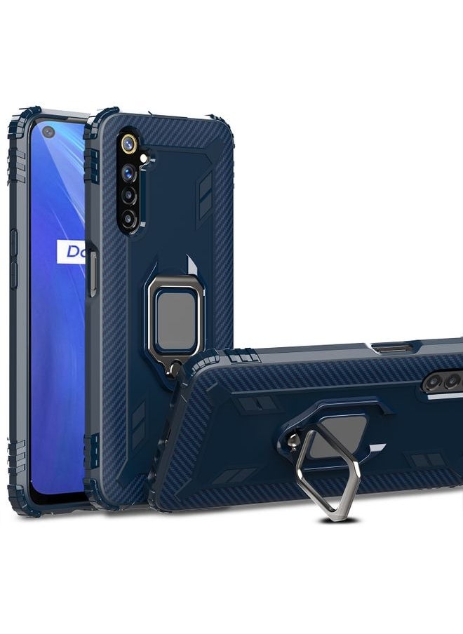 HuHa Case Cover For Realme 6S Carbon Fiber Protective Case with 360 Degree Rotating Ring Holder Blue 