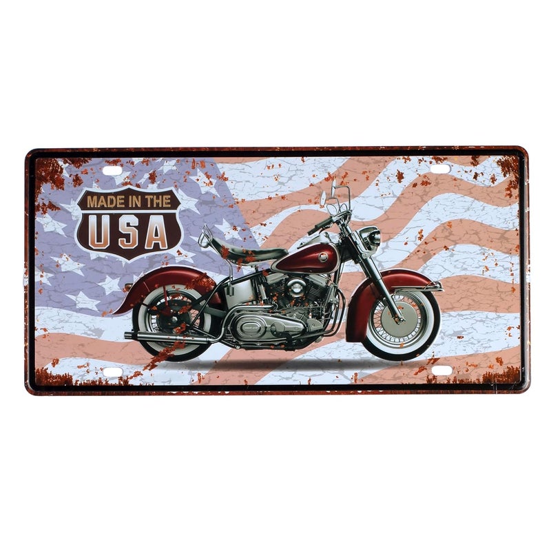 Eazywagon "Made in the U_S_A Motorbike" Vintage Retro Metal Signs - License Wall Plate, Car Tag - Ideal for Cafe, Restaurant, Shop, Home, Hotel, Club, Office, Living Area - Design Plaque - Image 1