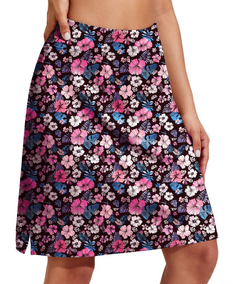 COOrun Skorts for Woman 20" Knee Length Golf Tennis Skirt High Waisted Modest Skirts with Pockets Tummy Control Athletic Running Skort,Black Floral Print L - Image 1