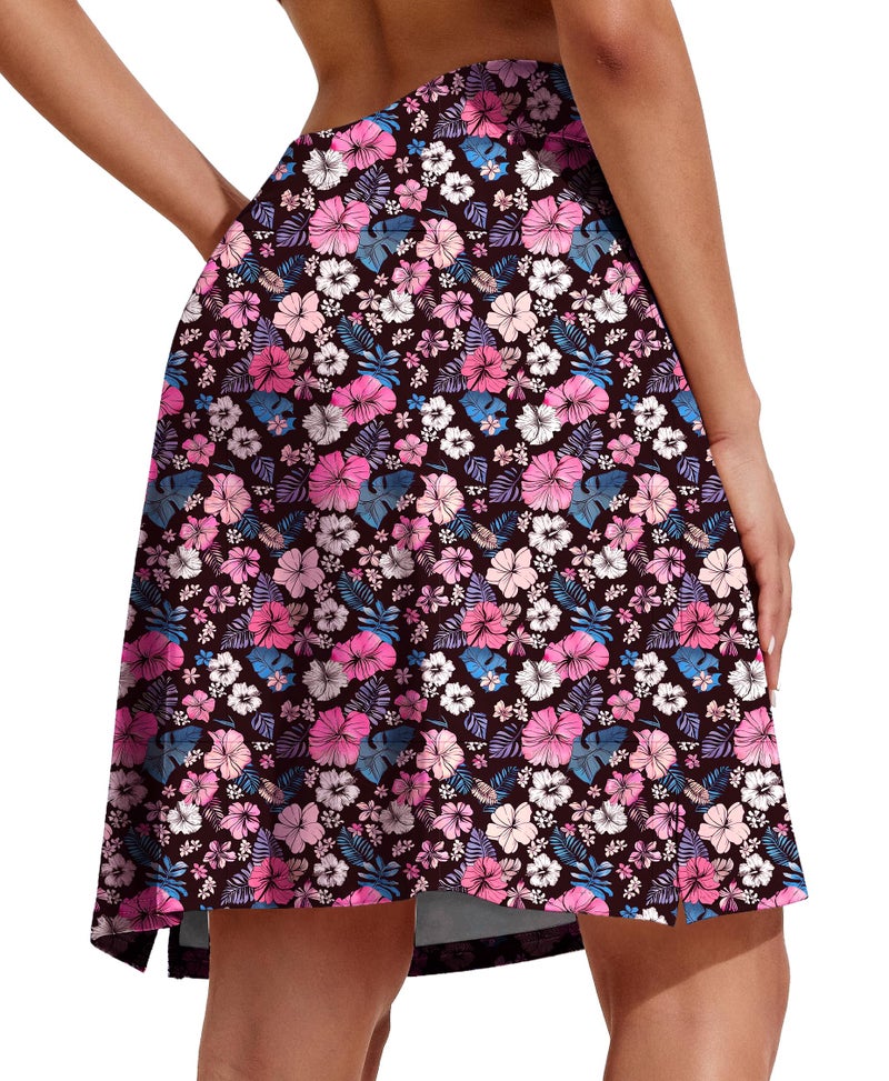 COOrun Skorts for Woman 20" Knee Length Golf Tennis Skirt High Waisted Modest Skirts with Pockets Tummy Control Athletic Running Skort,Black Floral Print L - Image 2