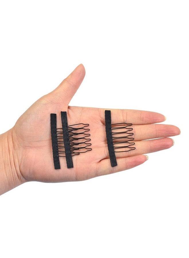 YTBYT YTBYT 24 Pcs Wig Combs to Secure Wigs 6-Teeth Clips with Cloth for Wig Caps Accessories (Black) - Image 2
