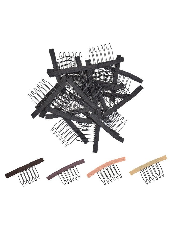 YTBYT YTBYT 24 Pcs Wig Combs to Secure Wigs 6-Teeth Clips with Cloth for Wig Caps Accessories (Black) - Image 1