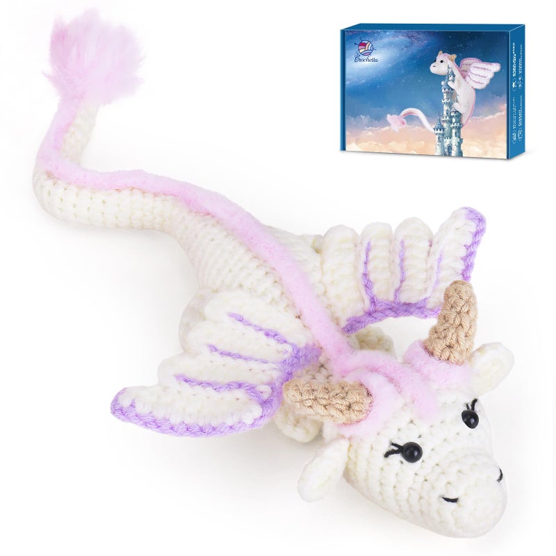 Crochetta Crochet Kit for Beginners, Beginner Crochet Kit for Adults with Step-by-Step Video Tutorials, DIY Crochet Animal Kits Knitting Supplies, Purple Dragon (40%+ Yarn) - Image 1