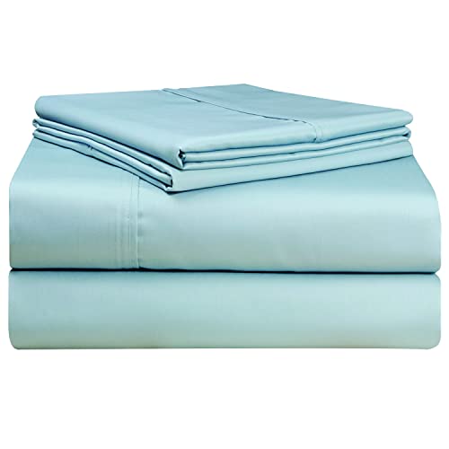 Pointehaven 100% Cotton Sheets Queen Size, 500 Thread Count Sateen Weave Bed Sheet & Pillowcase Sets, Soft Cotton 4 Piece Bed Sheets Set, Fits Mattress 21 inches Deep Pocket - Blue - Image 1