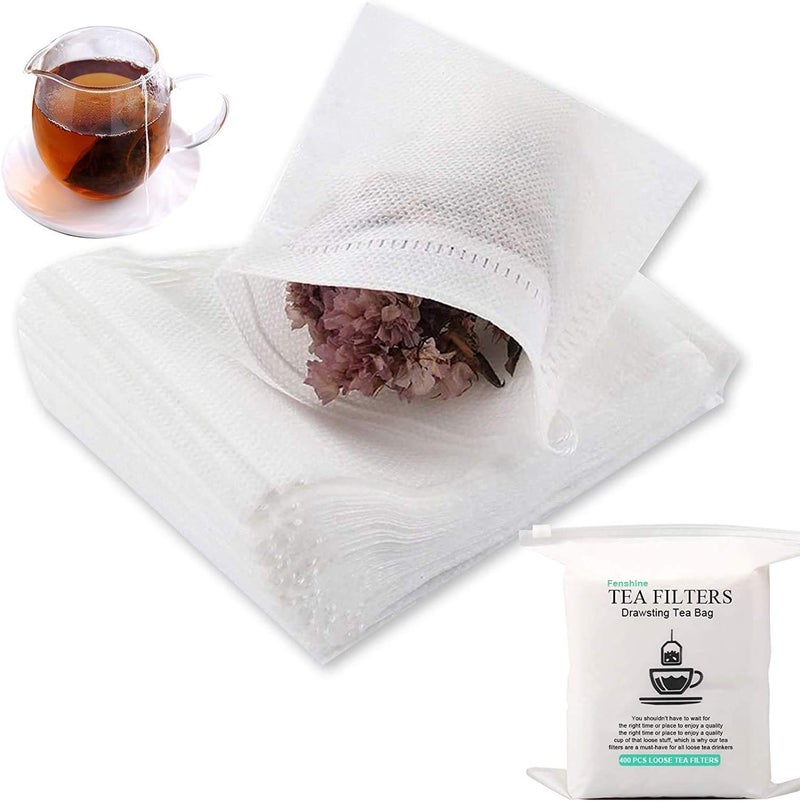 fenshine 400 قطعة أكياس شاي قابلة للتصرف أكياس شاي فارغة قطنية بسحاب مشدود لتصفية الشاي للأوراق السائبة - Image 1