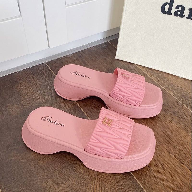Thick Sole Non-Slip Slippers for Women Rose Red [8868-mu]]
