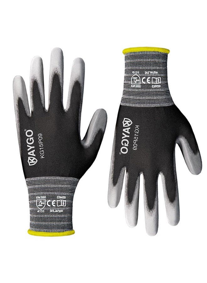 KAYGO Ultra Thin PU Coated Safety Work Gloves, 12 Pairs Nylon Knit, High Dexterity Anti-Slip Breathable Light Duty Gloves for Precision, Warehouse, DIY & Electronics (L,Gray) - Image 1