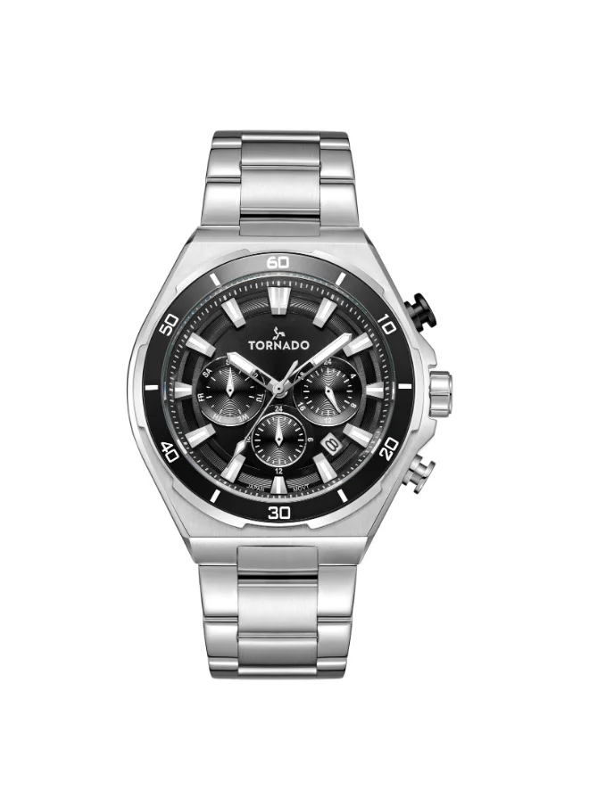 تورنيدو Men's Stainless Steel Multi Function Watch T24104-SBSB - 45 mm