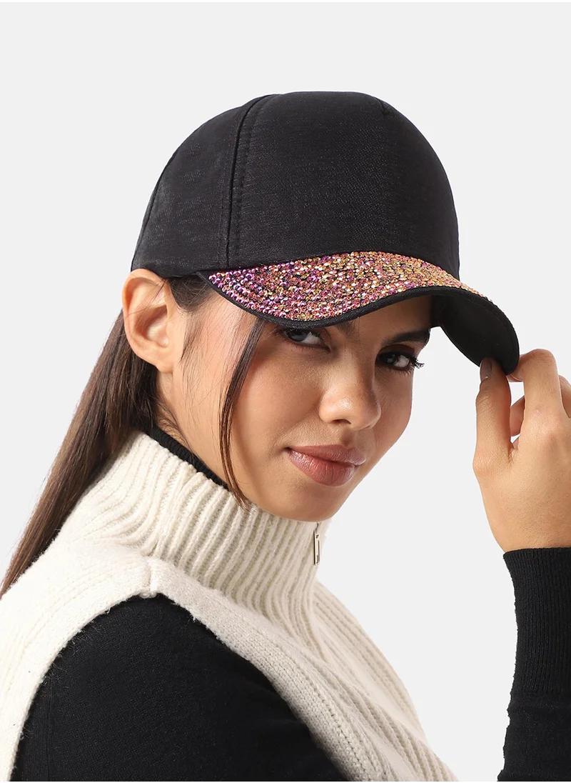 Haute Sauce Sequin Contrast Baseball Cap - Black & Rose Gold-Colour