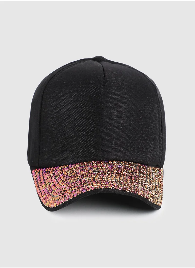 Haute Sauce Sequin Contrast Baseball Cap - Black & Rose Gold-Colour