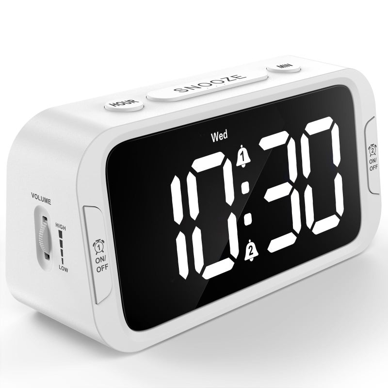 Odokee Digital Dual Alarm Clock for Bedroom Easy to Set 0100 Dimmer USB Charger 5 Sound Adjustable Volume WeekdayWeekend Mode Snooze 1224Hr Battery Backup Compact Clock for BedsideWhite