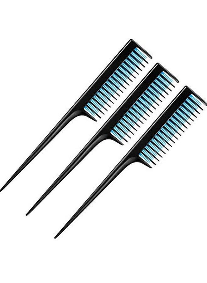 Leinuosen 3 Piece Triple Teasing Comb Rat Tail Comb Tool And Structure Tease Layers Rattail Comb For Women Back Combing Root Teasing Adding Volume Evening Styling (Black And Blue)  - Image 2