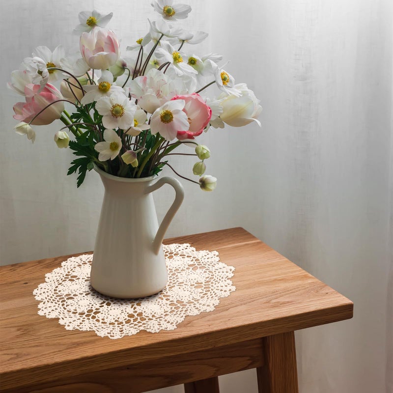 Zyghjort Dollies for Tables, 15.7 Inch Large Cotton Handmade Table Doilies Vintage Round Crochet Doilies Lace Placemats Knitted Tablecloth for Home Kitchen Dining Room Wedding Party Decoration (Beige) - Image 5