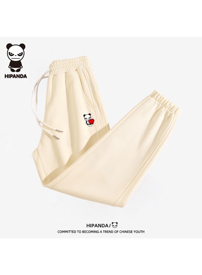Hipanda o Panda Women's Casual Pants Autumn Trendy Brand Loose High Waist Slim Jogger Sweatpants Off-white XL - Image 1