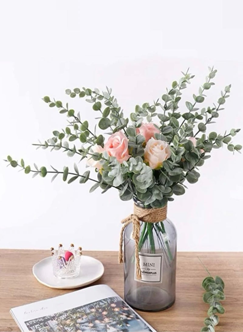 15 قطعة/نبات صناعي، فرع أوراق صناعية لديكور المنزل باللون الأخضر الداكن - Image 4