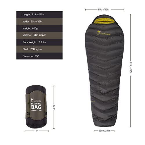 Mountaintop Ultralight Mummy Down Sleeping Bag 550 Fill Power Duck Down Suits for 50F 35F 20F for Camping Hiking Backpacking (Army Green 35F) - Image 3