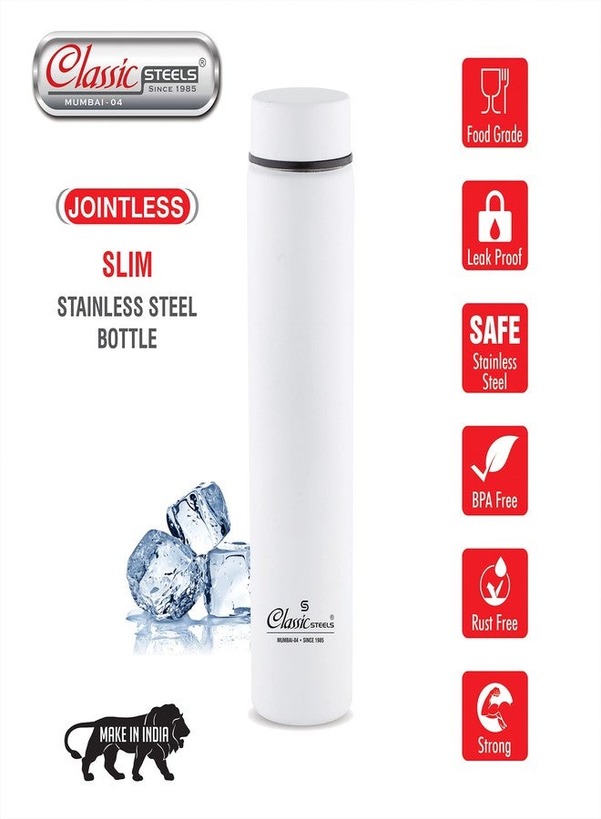 Classic Steels زجاجة مياه كلاسيك ستيلز فائقة النحافة بجدار واحد من الفولاذ المقاوم للصدأ، سعة 500 مل - مانعة للتسرب، خفيفة الوزن، مثالية للمكتب، النادي الرياضي، المدرسة، السفر، المطبخ، الرياضة، لون أبيض - Image 3