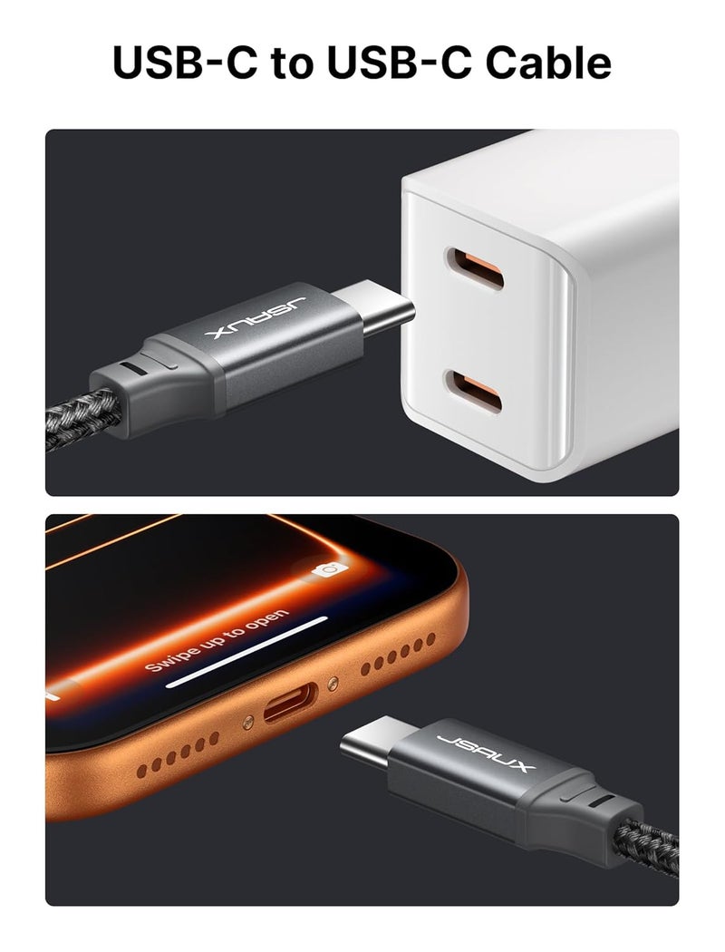 JSAUX 100W USB C to USB C Cable [2-Pack 1M], Type C Fast Charging Cable Compatible with iPhone 16/16 Plus/16 Pro/16 Pro Max,iPhone 15 Series, Galaxy S24/S23/S22, Car Play, MacBook, iPad, Pixel-Grey - Image 4
