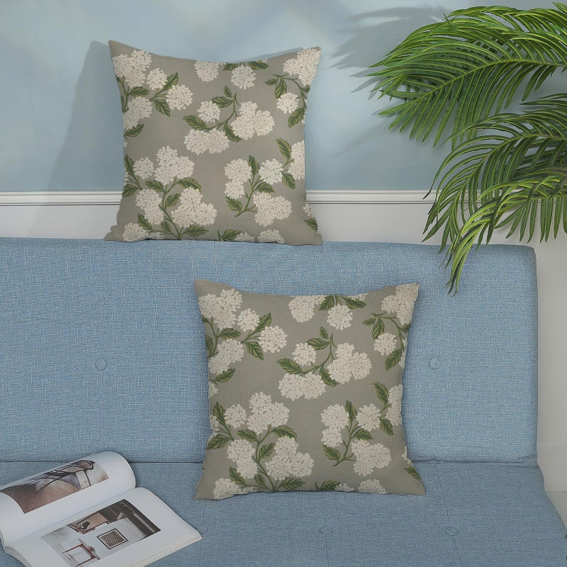 DAFENA Grey Spring Pillow Covers 18x18 Inch 2 Pcs Gray Green Hydrangea Flower Decor Throw Pillows Vintage Floral Seasonal Summer Outdoor Decoration Pillowcase Linen Cushion Cover for Couch Sofa - Image 3