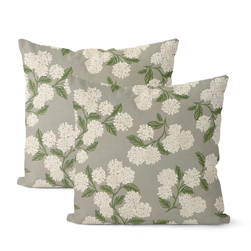 DAFENA Grey Spring Pillow Covers 18x18 Inch 2 Pcs Gray Green Hydrangea Flower Decor Throw Pillows Vintage Floral Seasonal Summer Outdoor Decoration Pillowcase Linen Cushion Cover for Couch Sofa - Image 1