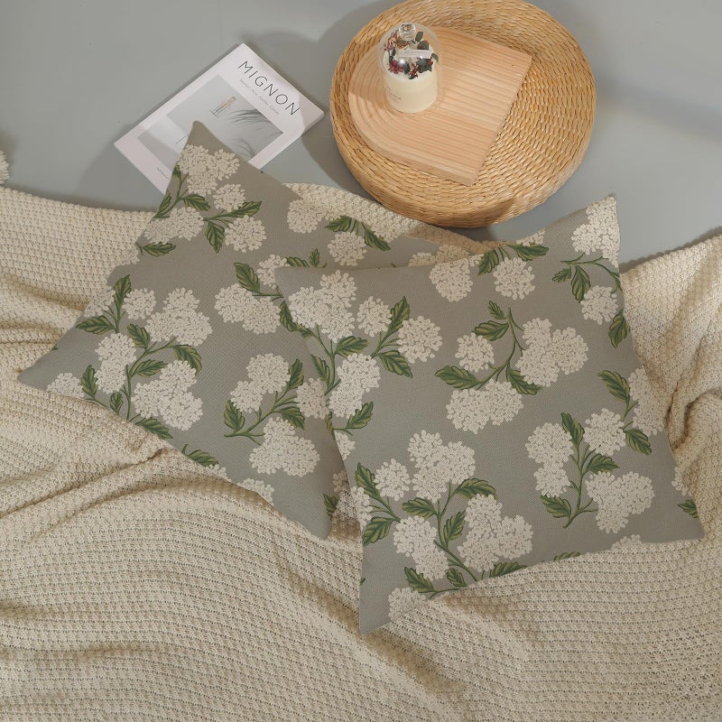 DAFENA Grey Spring Pillow Covers 18x18 Inch 2 Pcs Gray Green Hydrangea Flower Decor Throw Pillows Vintage Floral Seasonal Summer Outdoor Decoration Pillowcase Linen Cushion Cover for Couch Sofa - Image 5