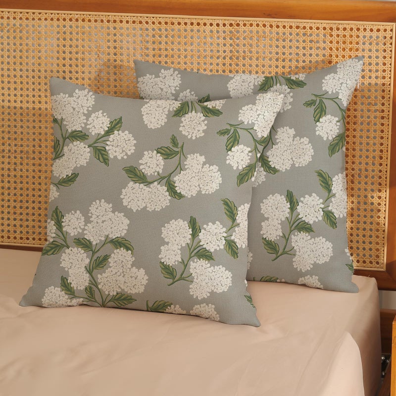 DAFENA Grey Spring Pillow Covers 18x18 Inch 2 Pcs Gray Green Hydrangea Flower Decor Throw Pillows Vintage Floral Seasonal Summer Outdoor Decoration Pillowcase Linen Cushion Cover for Couch Sofa - Image 2