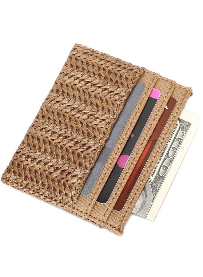 YIKOEE Straw Purse for Women Summer Beach Woven Bag With PomPom (Light Khaki) - Image 3