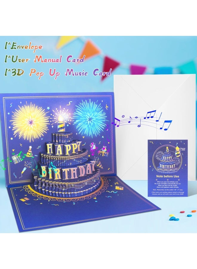 ChicAbode بطاقات عيد ميلاد موسيقية مع إضاءة، بطاقات عيد ميلاد ثلاثية الأبعاد بألعاب نارية متحركة - Image 5