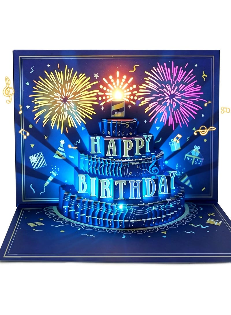 ChicAbode بطاقات عيد ميلاد موسيقية مع إضاءة، بطاقات عيد ميلاد ثلاثية الأبعاد بألعاب نارية متحركة - Image 1