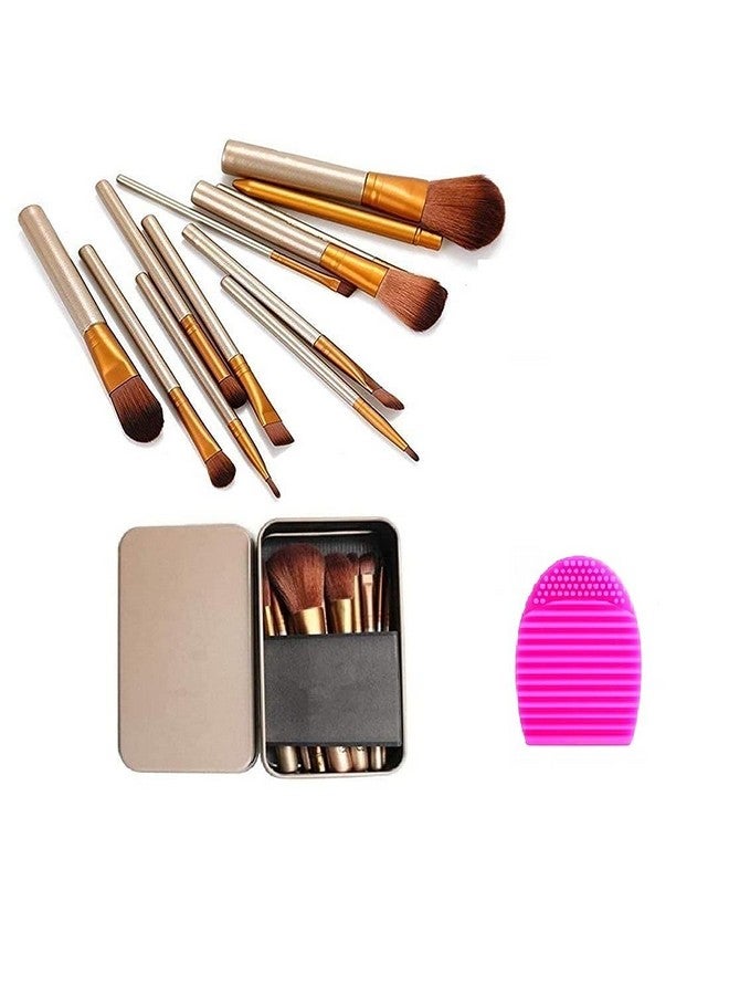 Lele? Makeup Brushes Kit Set of 12 with A Silver Storage Box and one brush cleaner egg shape - Image 1