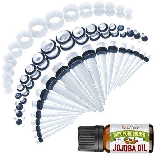 BodyJ4You 54PC Ear Stretching Kit 14G-12mm - Aftercare Jojoba Oil - Transparent Clear Acrylic Plugs Gauge Tapers Silicone Tunnels - Lightweight Expanders Men Women - Image 1