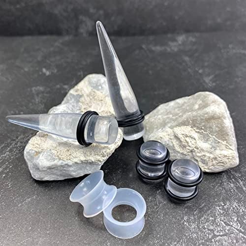 BodyJ4You 54PC Ear Stretching Kit 14G-12mm - Aftercare Jojoba Oil - Transparent Clear Acrylic Plugs Gauge Tapers Silicone Tunnels - Lightweight Expanders Men Women - Image 2