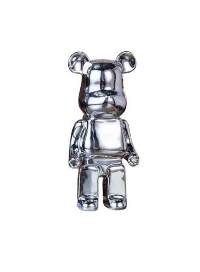 Decorative Art Bear Toy Figurine 28x10cm, Versatile Coin Bank, Silver Color. - Image 1