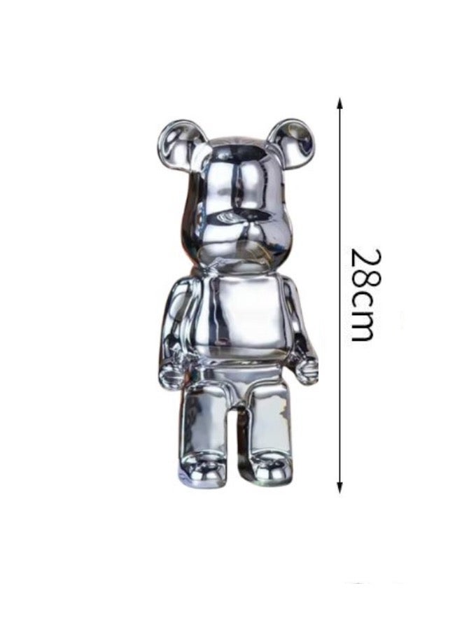 Decorative Art Bear Toy Figurine 28x10cm, Versatile Coin Bank, Silver Color. - Image 3