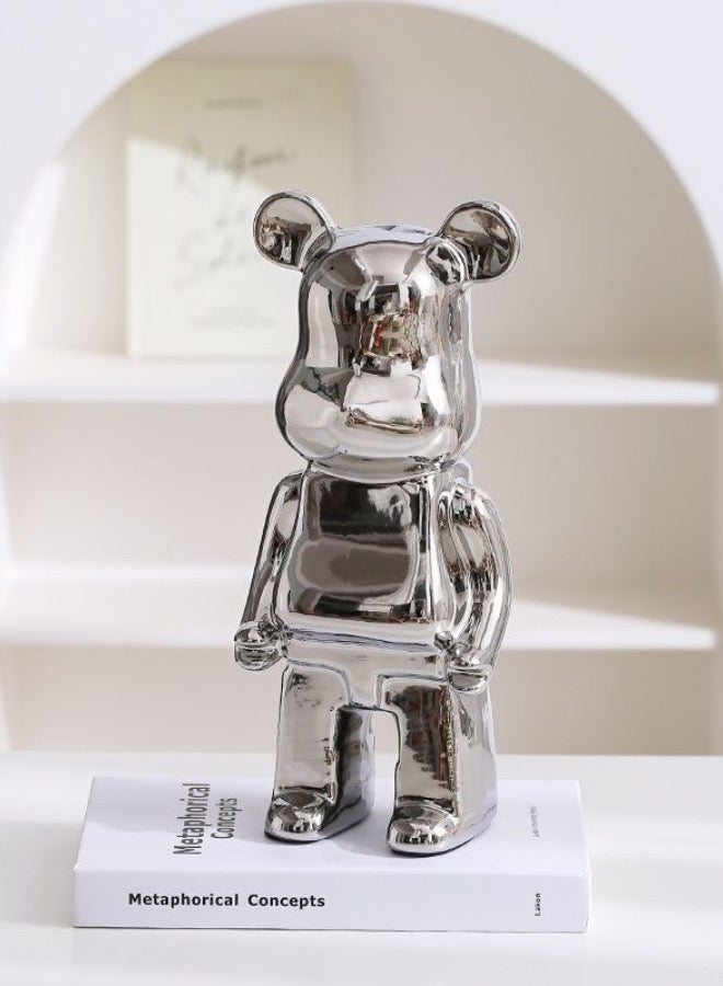 Decorative Art Bear Toy Figurine 28x10cm, Versatile Coin Bank, Silver Color. - Image 2